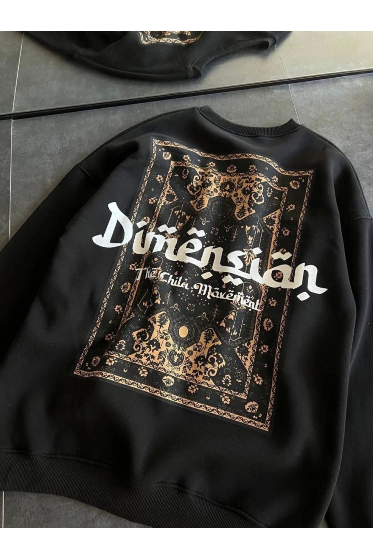 Üç İplik Penye Bisiklet Yaka Baskılı SweatShirt - Siyah