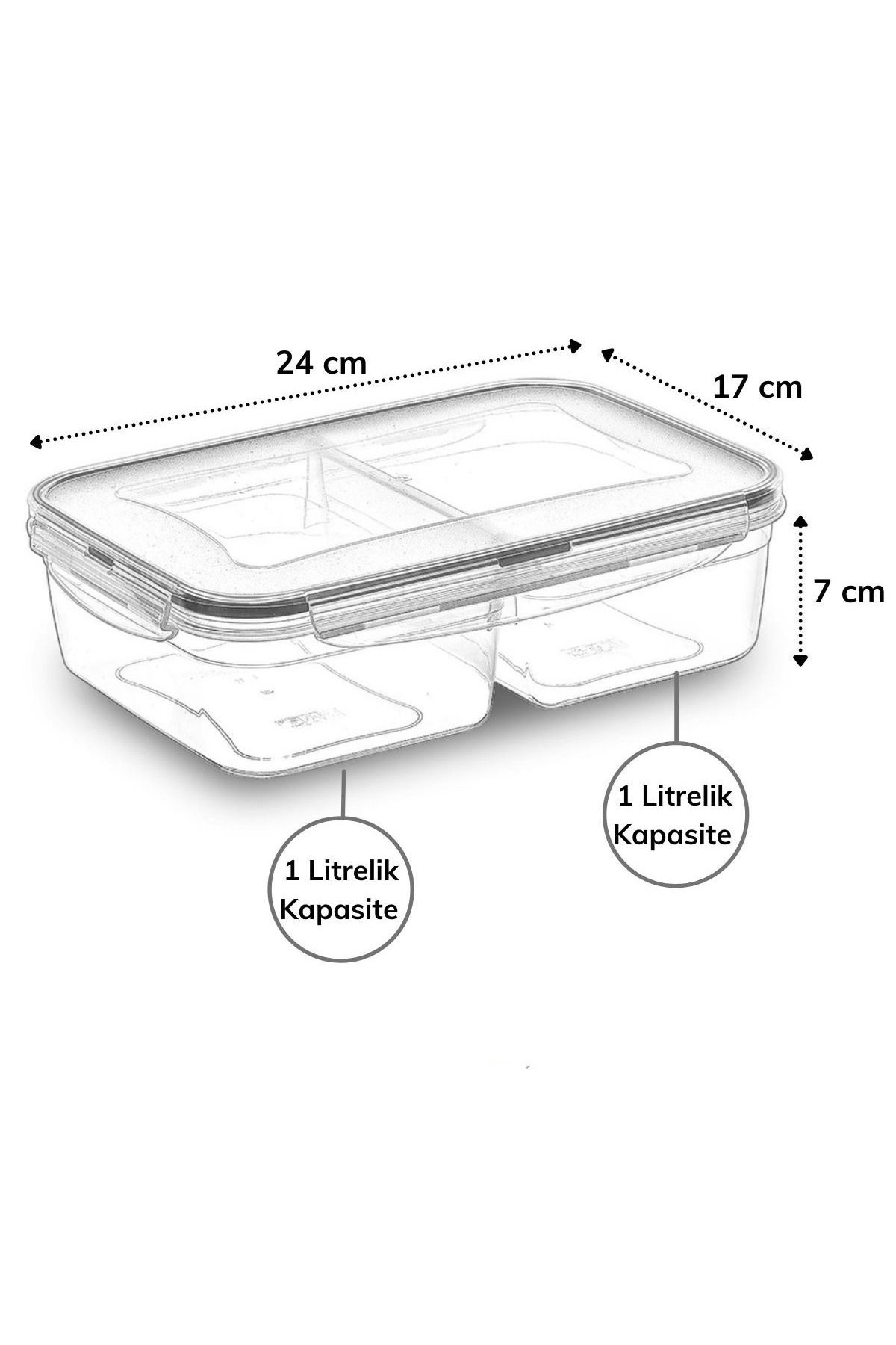 2 Bölmeli 1+1 Litre Kilitli Kapaklı Erzak Saklama Kabı LC-525 (4764)