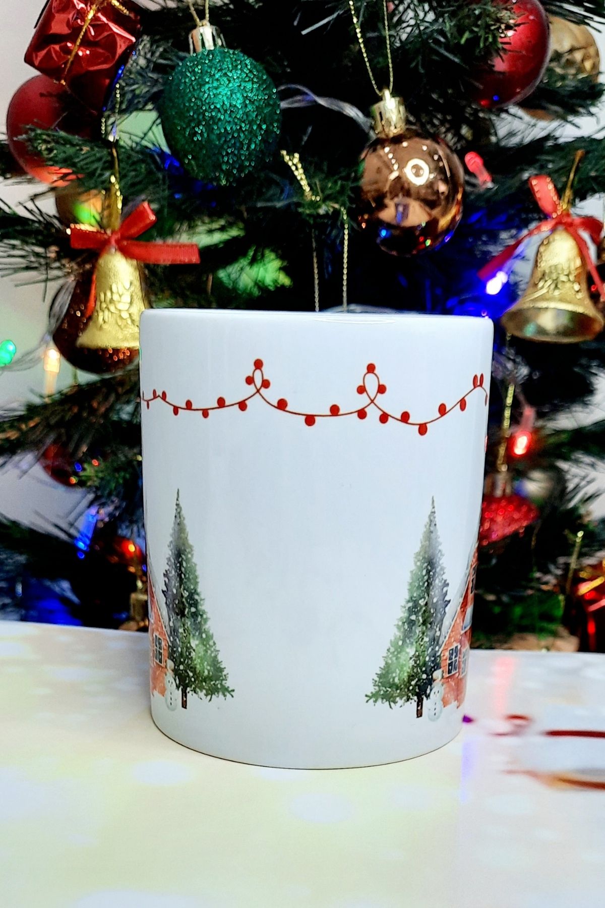 Yılbaşı 2'li Karlı Dağ Evleri  Baskılı Hediye Kupa Bardak Yeni Yıl Christmas Noel Gift Mugs