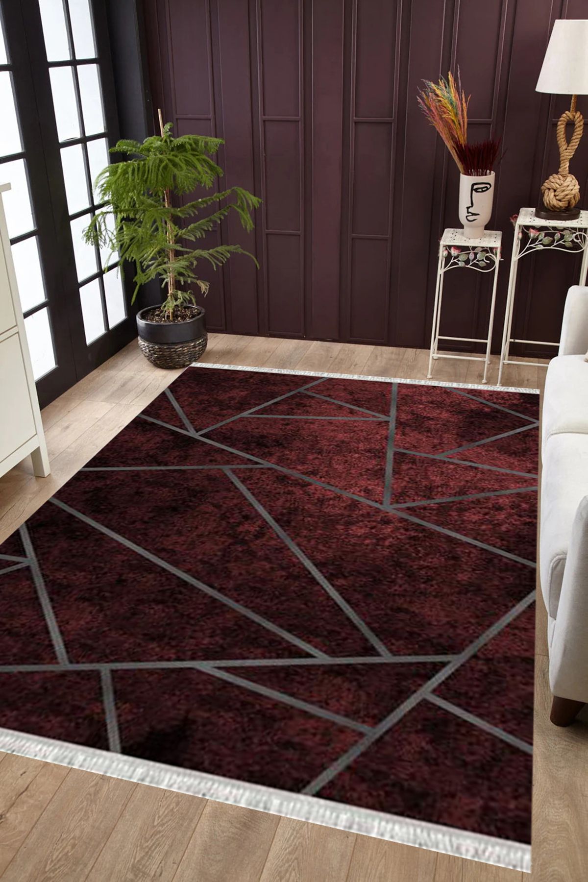 Kaymaz Tabanlı Yıkanabilir Antibakteriyel Dijital Baskı Modern  Salon Halısı Yolluk Kilim