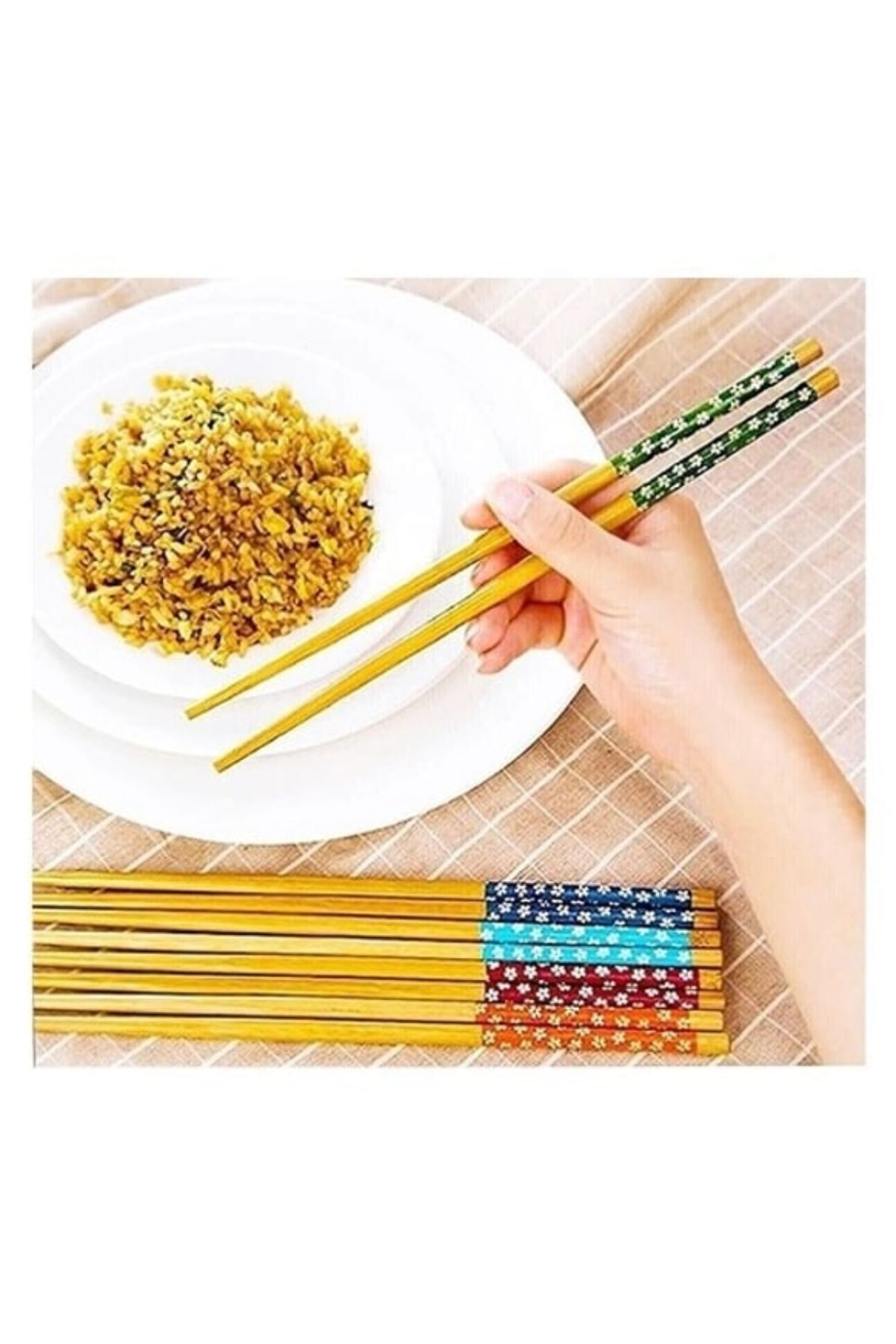 5 Çift Bambu Desenli Yıkanabilir Noodle Çubuğu , Kore Çin Bambu Chopsticks Yemek Çubuğu Sunum