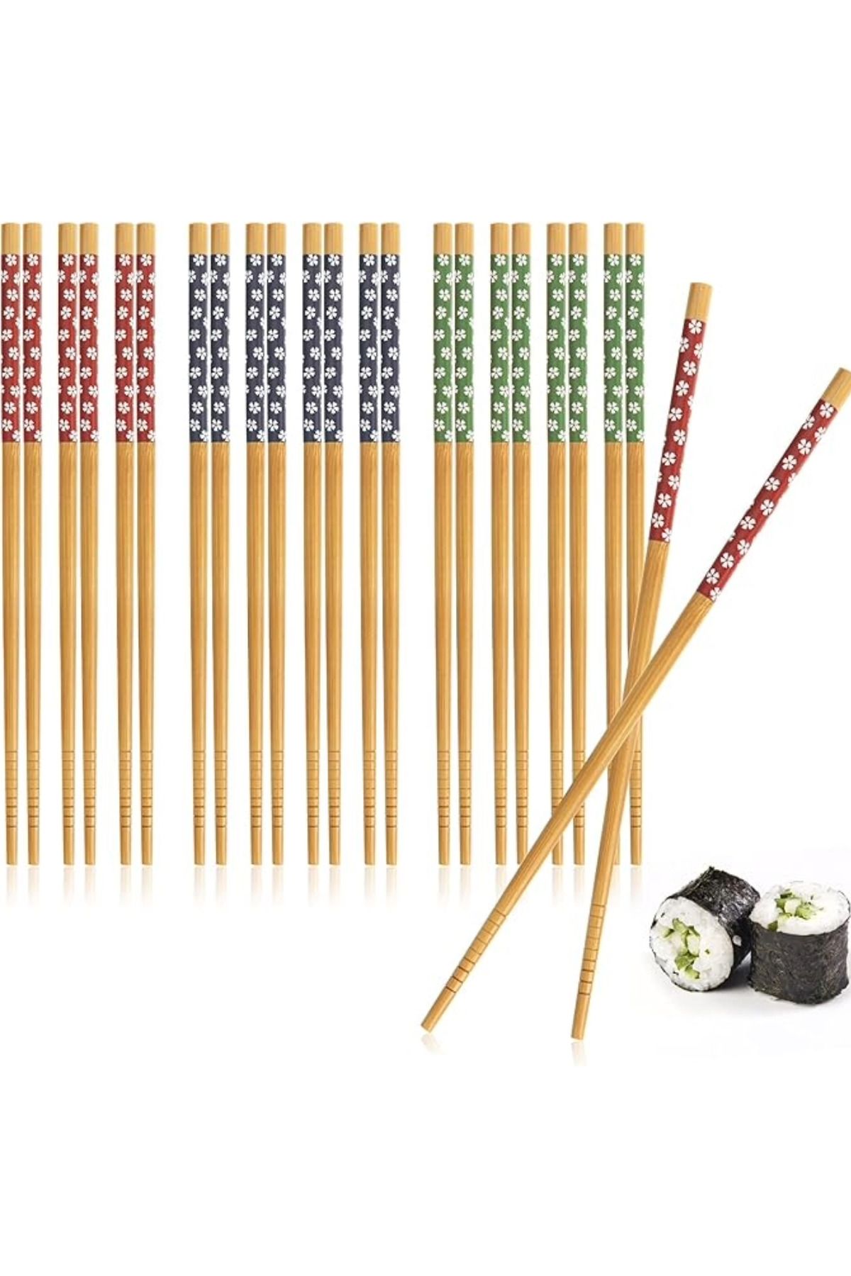 5 Çift Bambu Desenli Yıkanabilir Noodle Çubuğu , Kore Çin Bambu Chopsticks Yemek Çubuğu Sunum