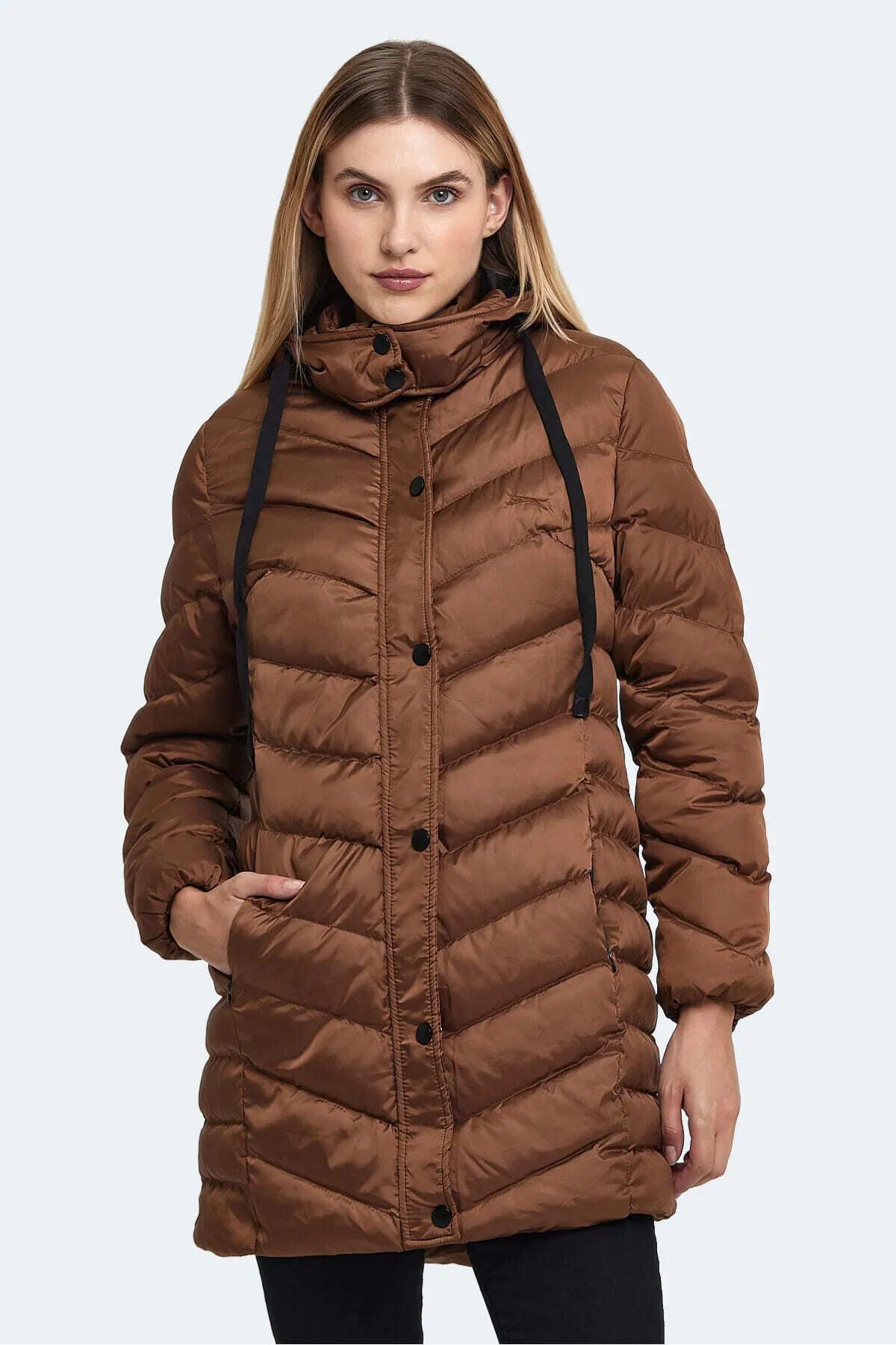 Gwen Jacket Kadın Uzun Şişme Parka Mont Kaban Taba