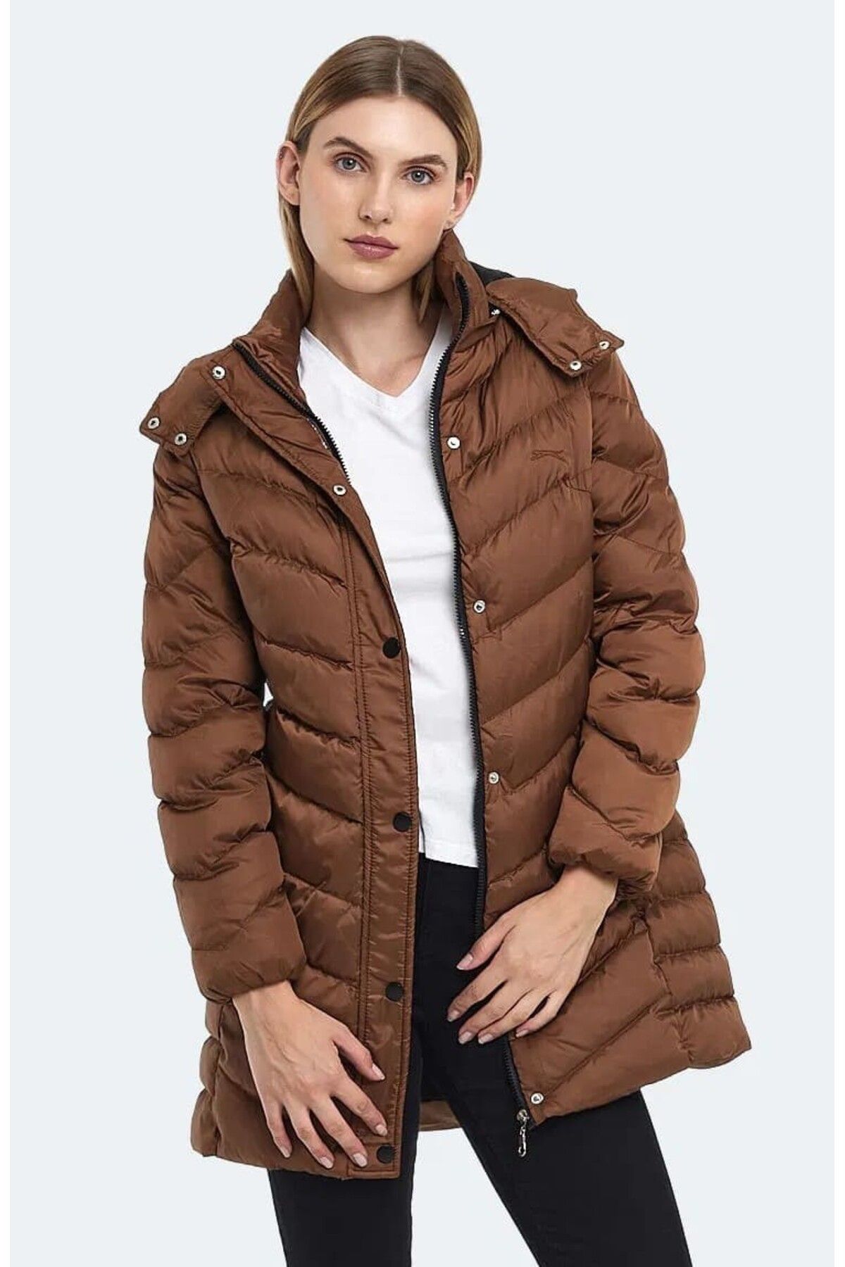 Gwen Jacket Kadın Uzun Şişme Parka Mont Kaban Taba