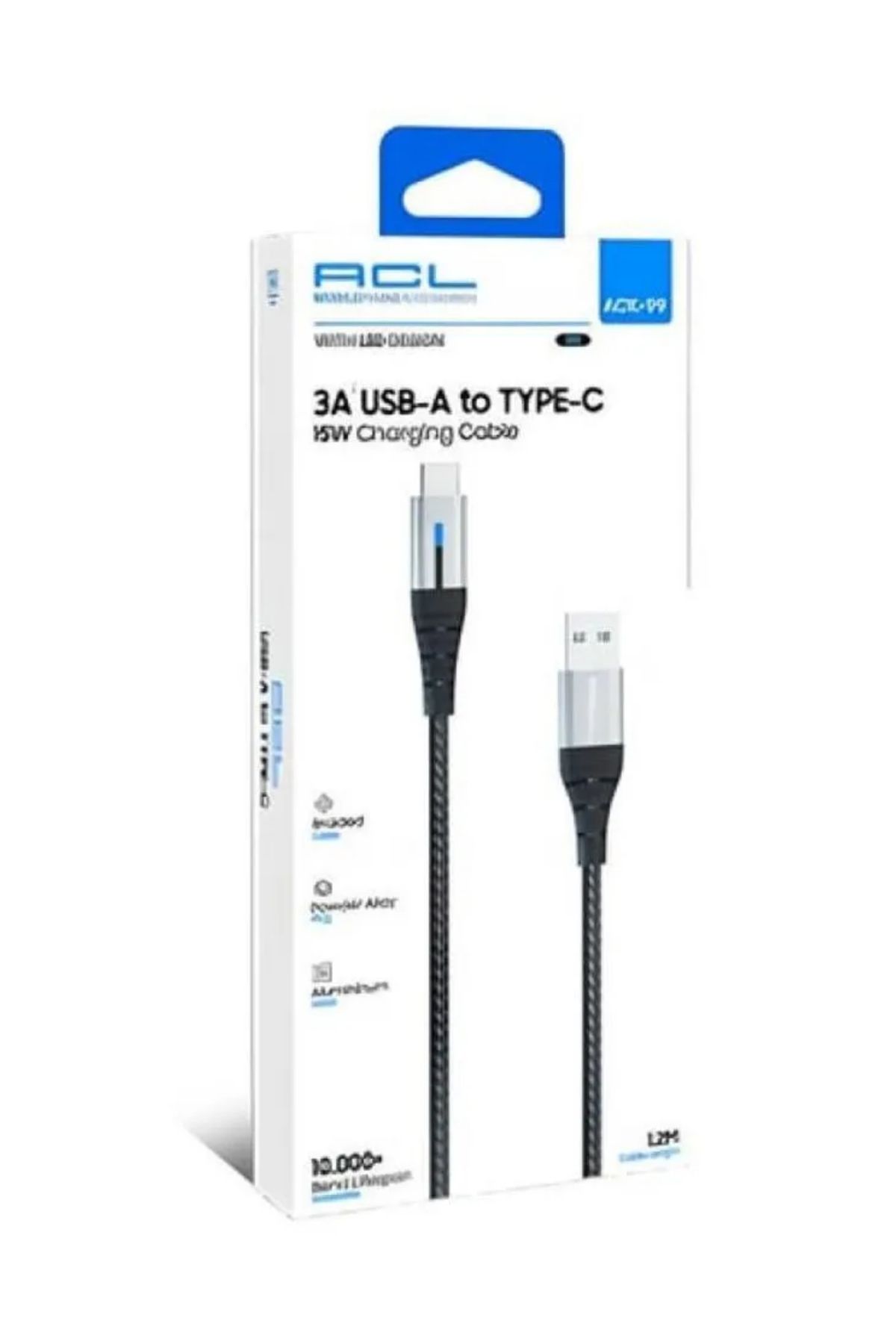 Ack-99 3a 15 Watt 1.2m Metre Usb To Type-c Led Işıklı Hızlı Şarj Örgülü Telefon Şarj Kablosuuyumlu