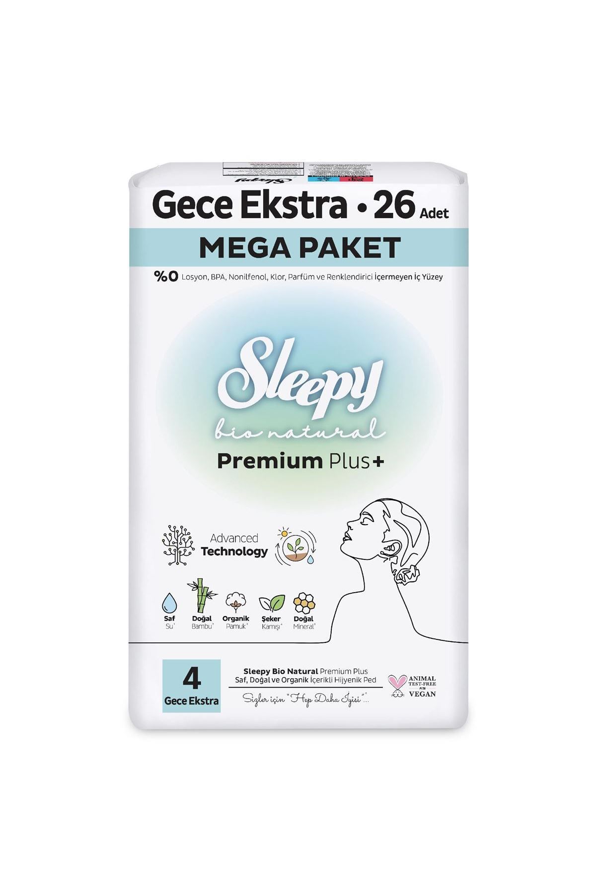 Bio Natural Premium Plus Hijyenik Ped Mega Paket Gece Extra 26 Adet