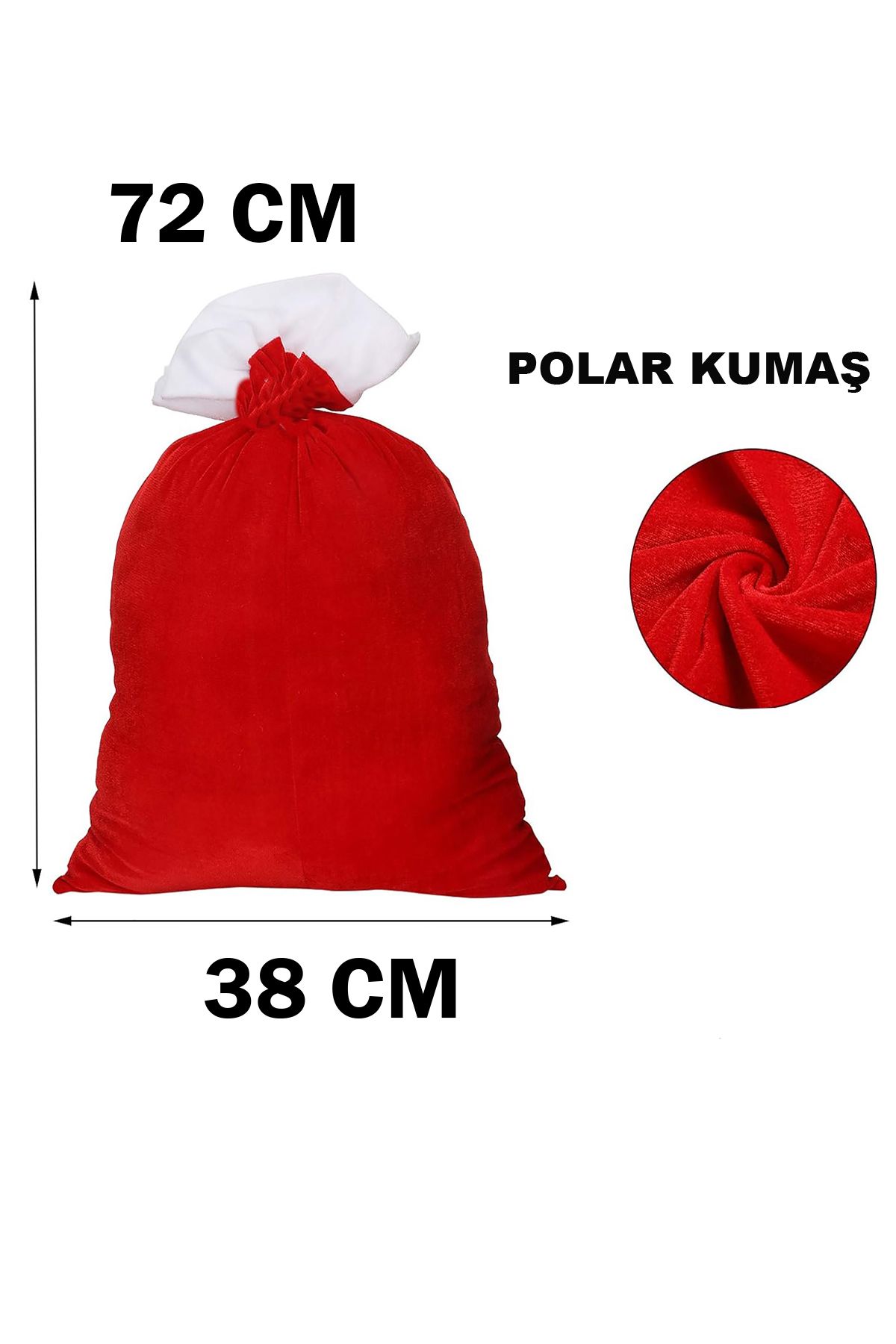 Büyük Boy Kırmızı 72x38 cm Noel Baba İpli Polar Yılbaşı Hediye Dağıtma Çuvalı