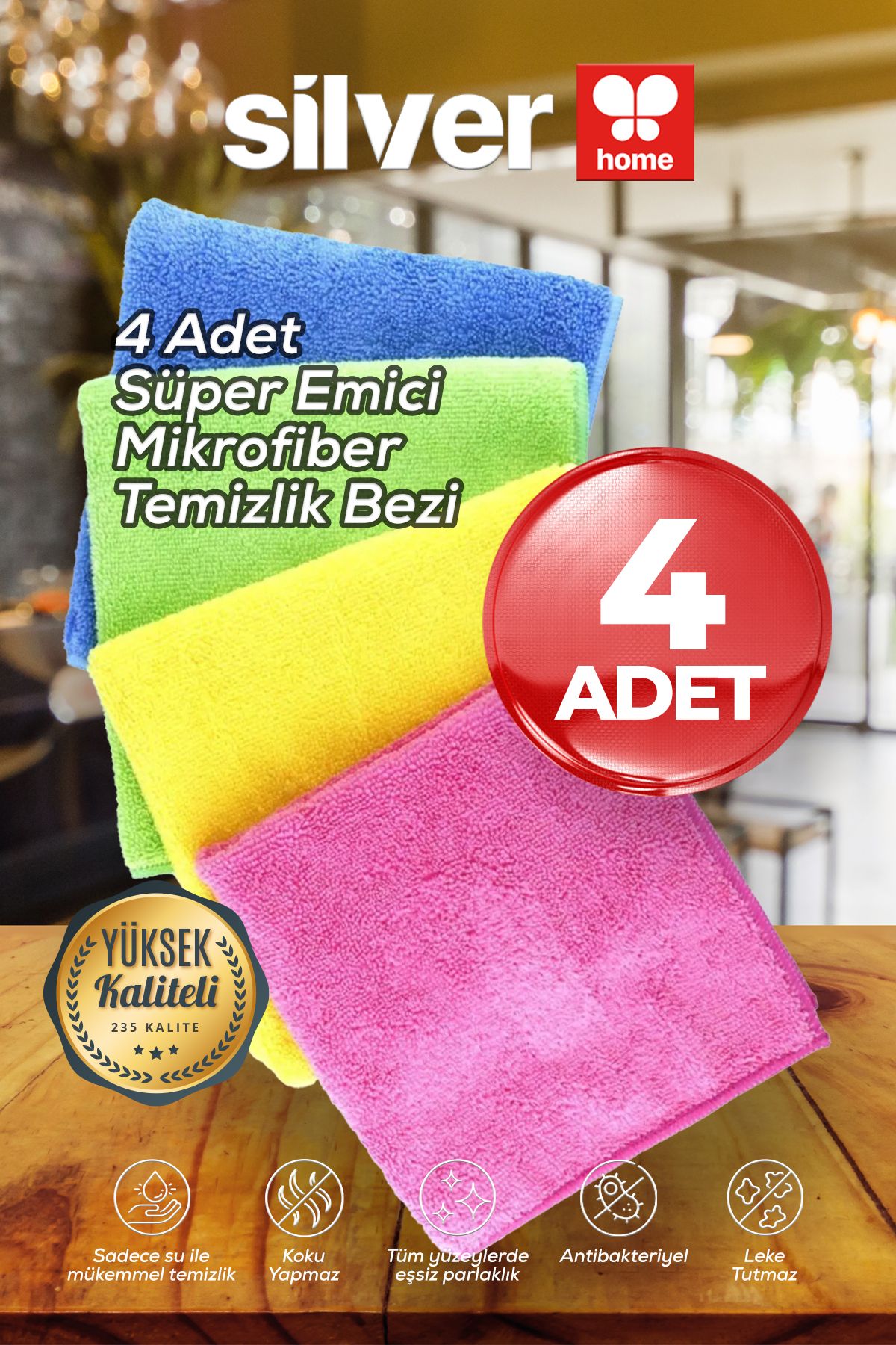 SİLVER HOMESüper Emici40x40cm 4lü Mikrofiber...