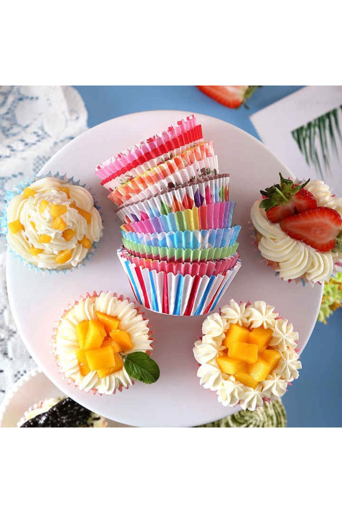 100 Adet Orta Boy Muffin Cupcake Kağıdı, Renkli Kağıt Muffin Kek Kalıbı