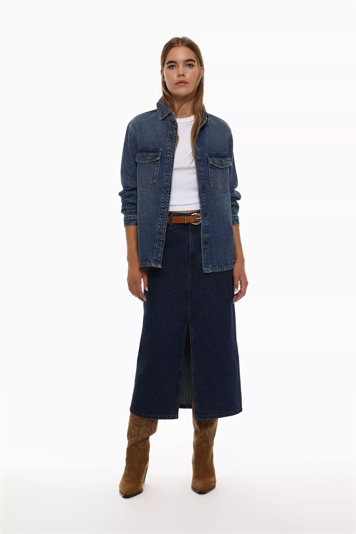 Denim midi etek