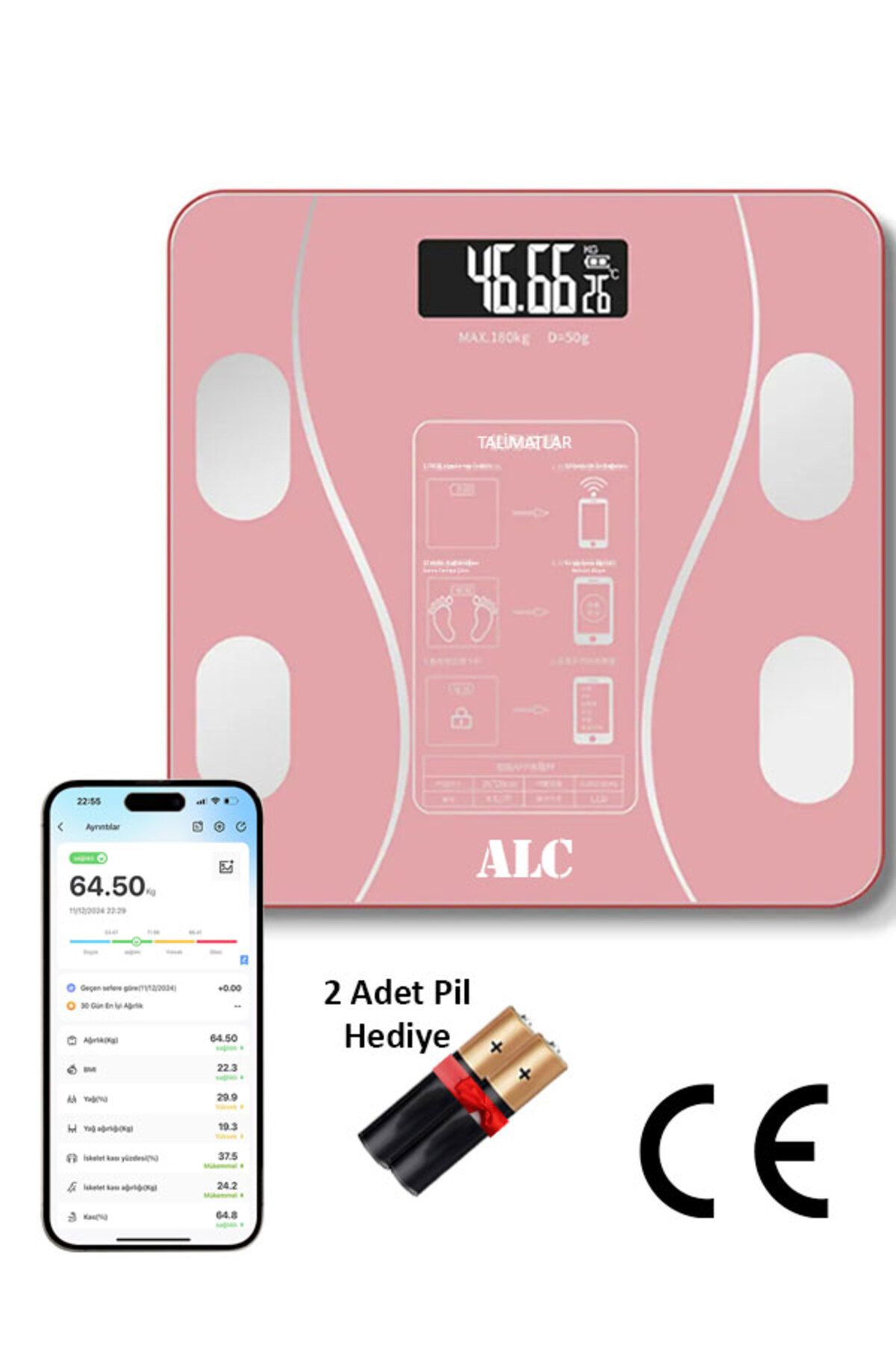 ALC Smart Body Scale AkıllıBanyo Baskülü Yağ...