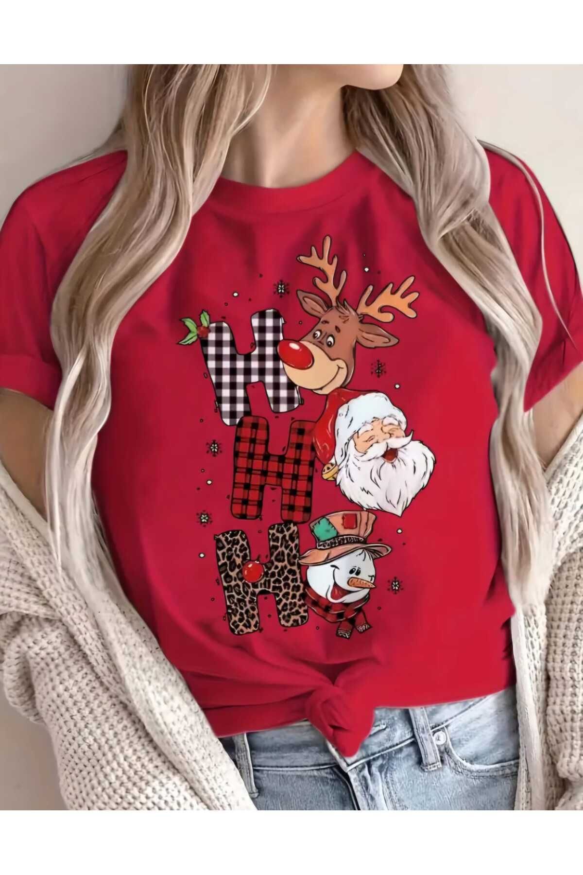 Yeni Noel Christmas Yılbaşı Baskılı Oversize Salaş Boyfriend T-shirt Unisex