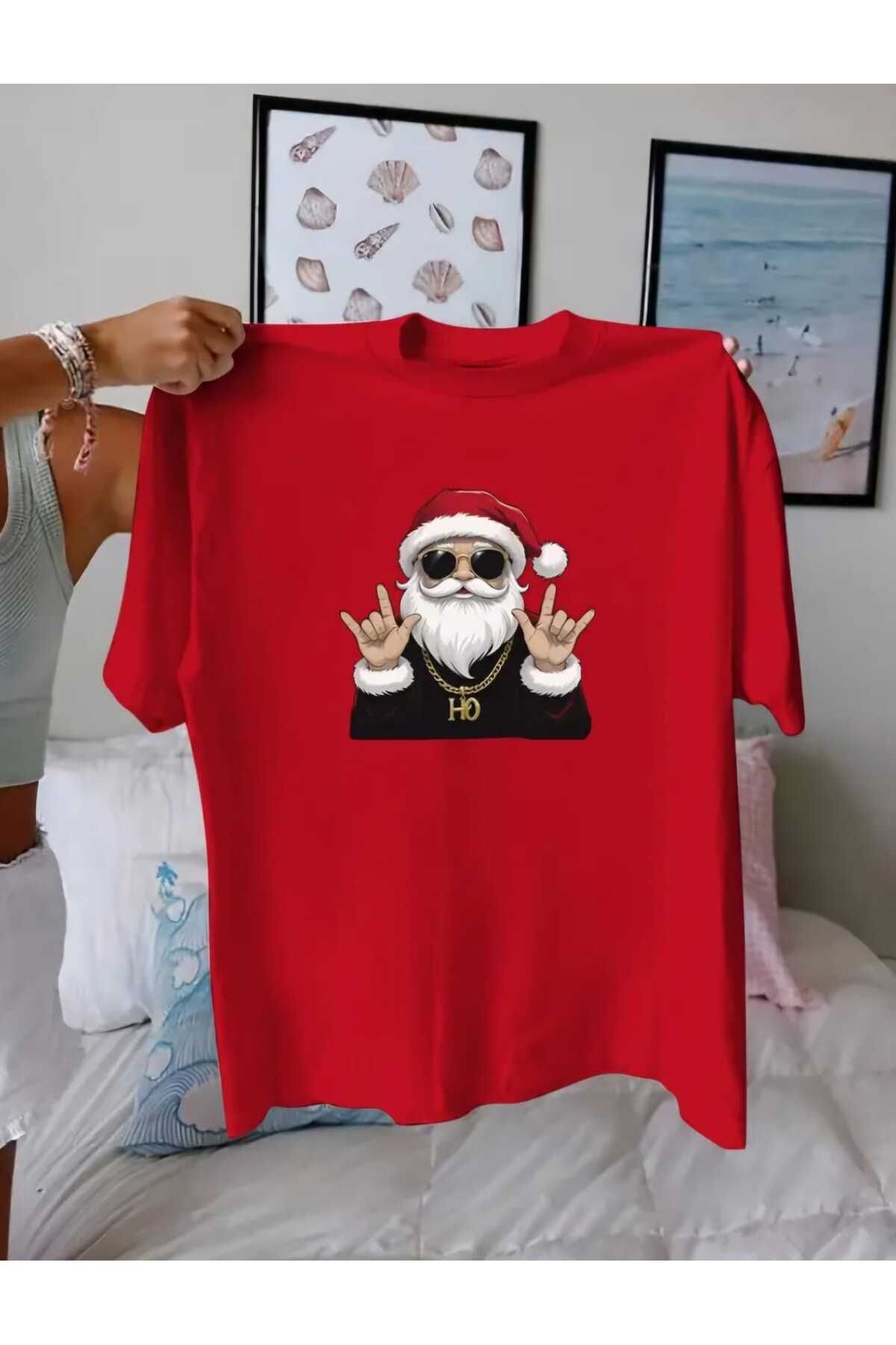 Yılbaşı Temalı Noel Christmas Baskılı Yeni Yıl Oversize Salaş Boyfriend T-shirt Unisex