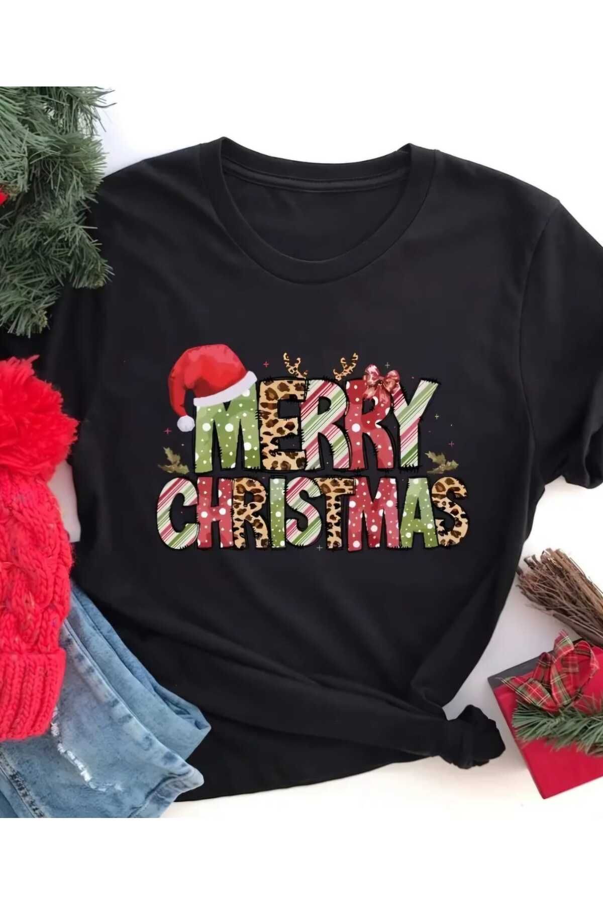 Yılbaşı Noel Yeni Yıl Christmas Konsept Baskılı Oversize Salaş Boyfriend T-shirt Unisex