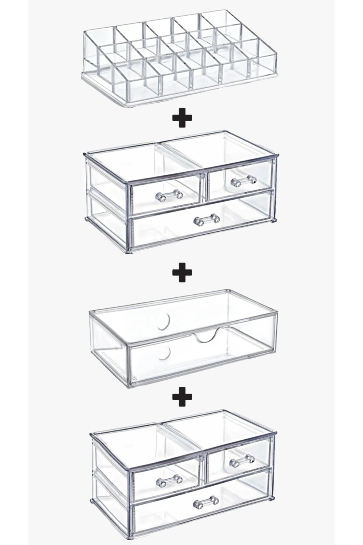 Çoklu Kombinlenebilir Modüller Makyaj Takı Düzenleyici Çekmeceli Bölmeli Organizer Set