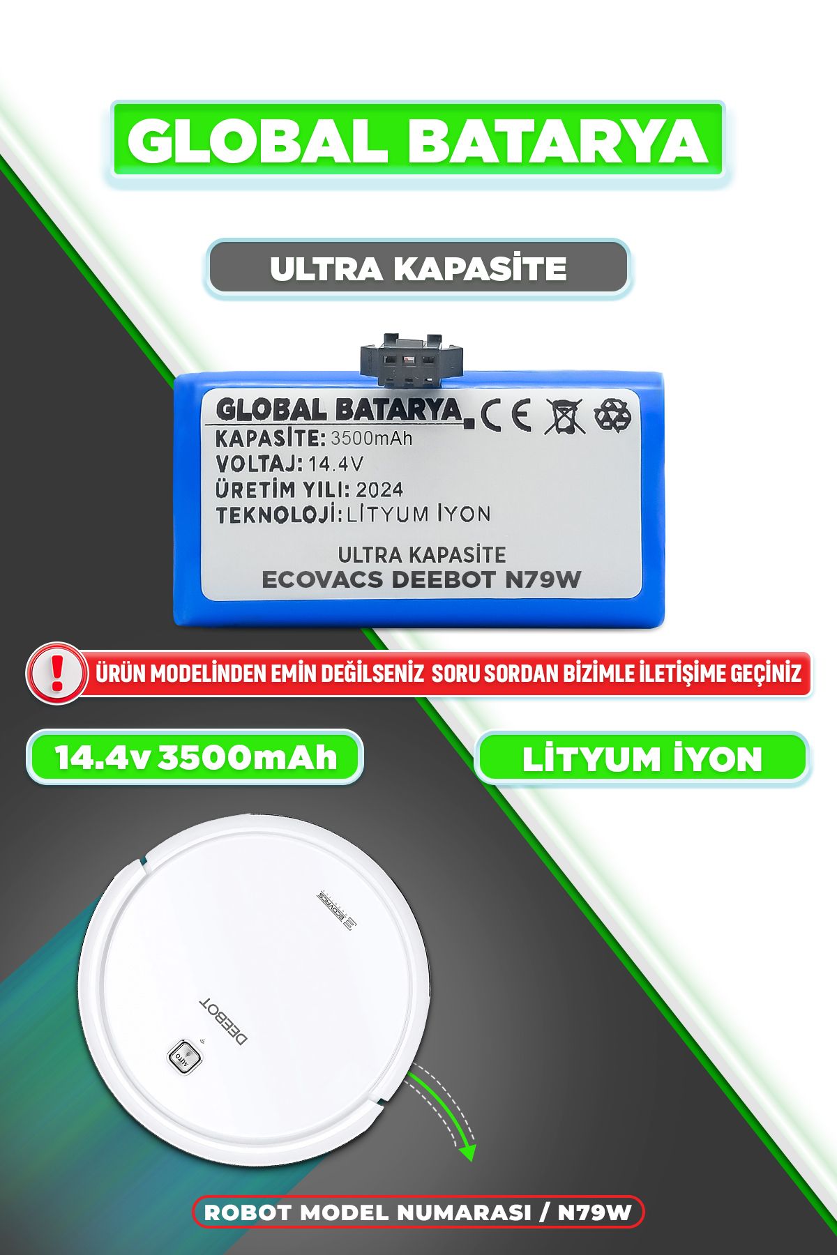 GLOBAL BATARYA Ecovacs DeebotN79w Uyumlu Akıl...