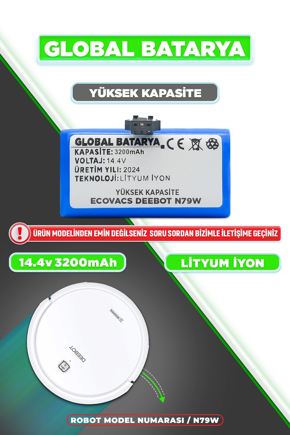 GLOBAL BATARYA Ecovacs DeebotN79w Uyumlu Akıl...