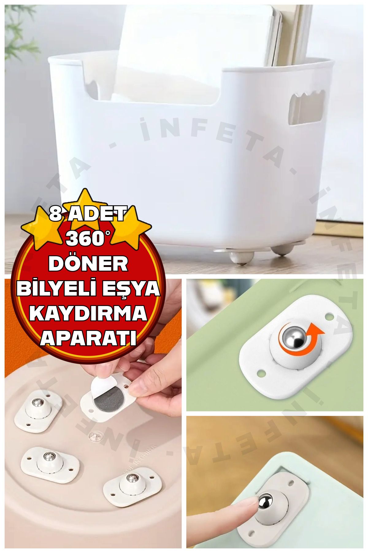 İnfeta Pratik 8li 360 DereceDöner Tekerlek Bi...