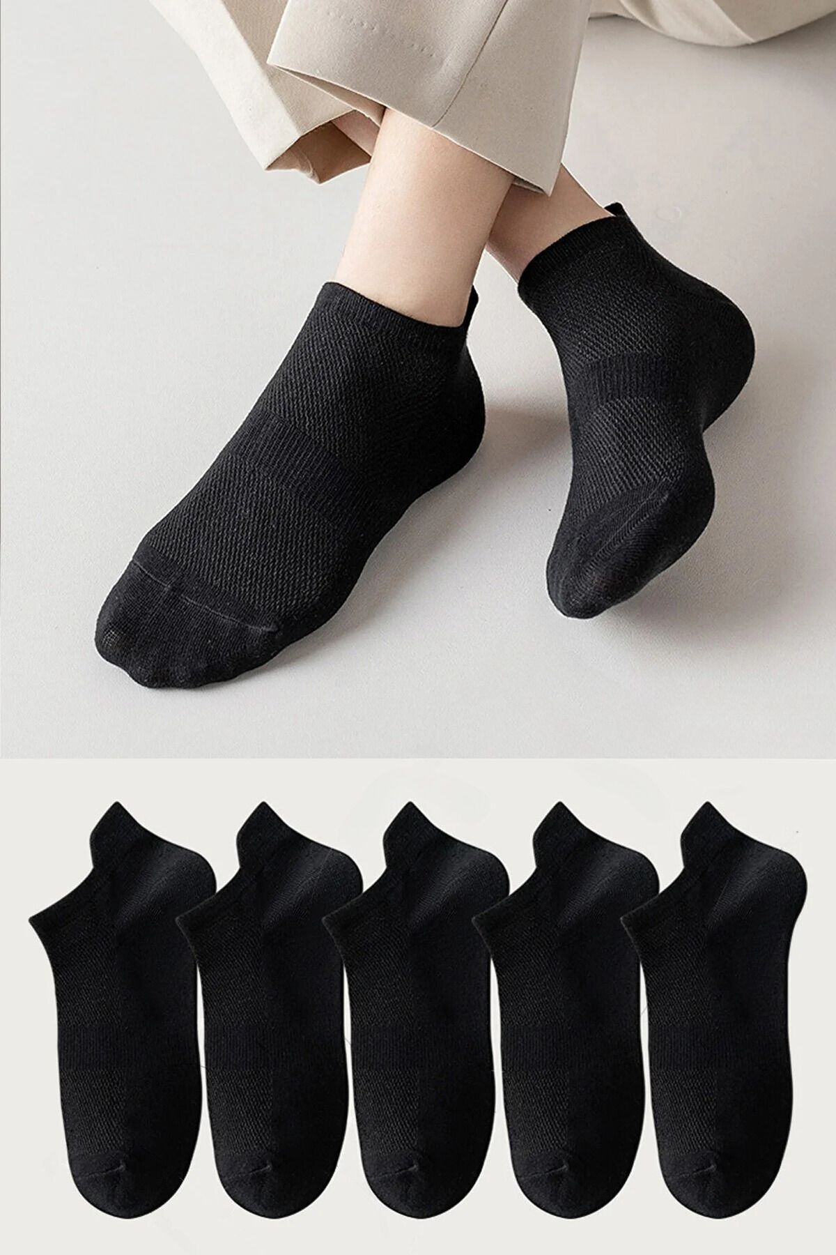 Rüya Socks 5'li Unisex BilekDetaylı Siyah Pat...