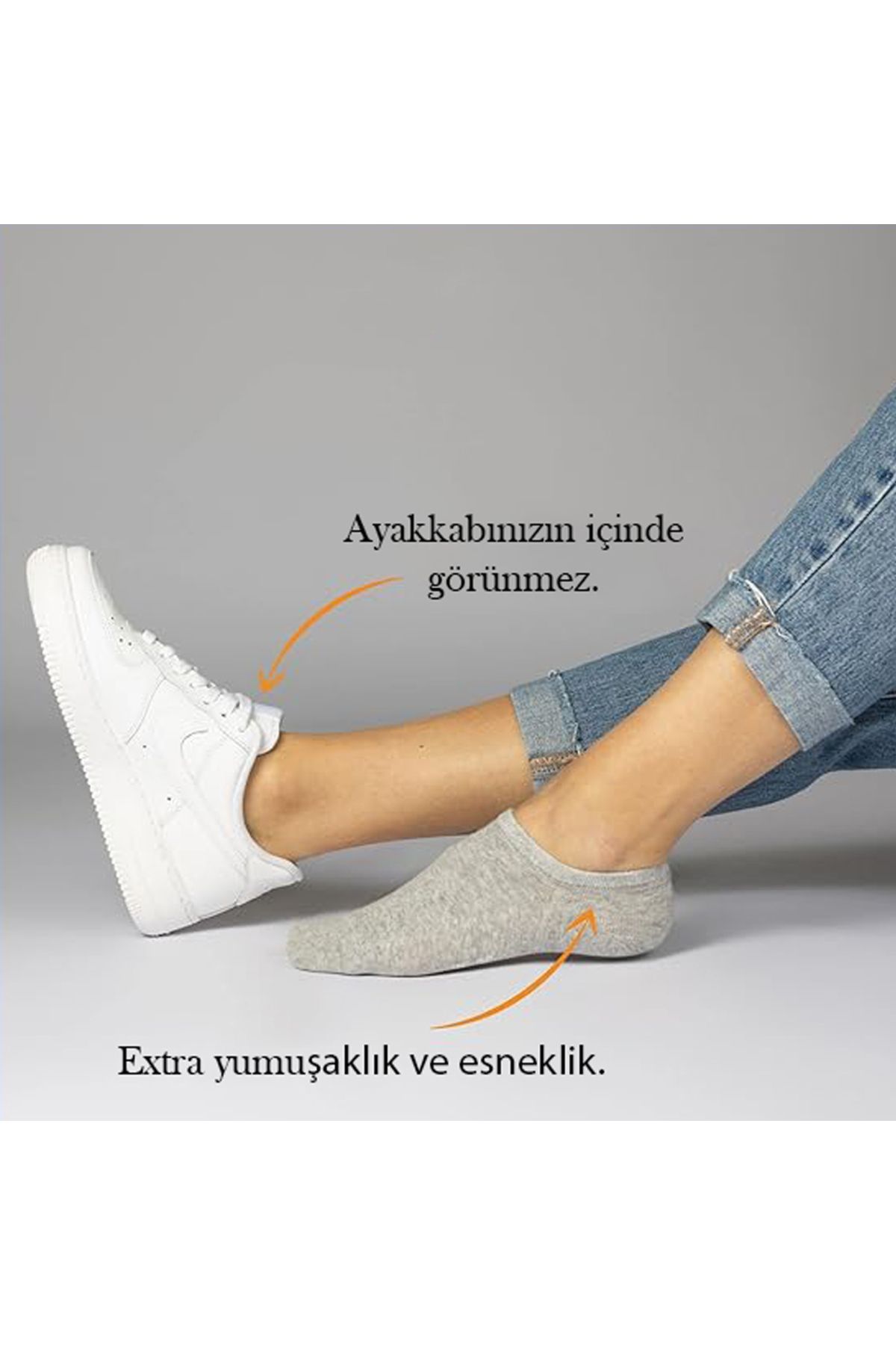 Unisex 10 Çift Pamuklu Görünmez Sneaker Çorap Gri - Erkek Bilek Çorap Kadın Bilek Çorap