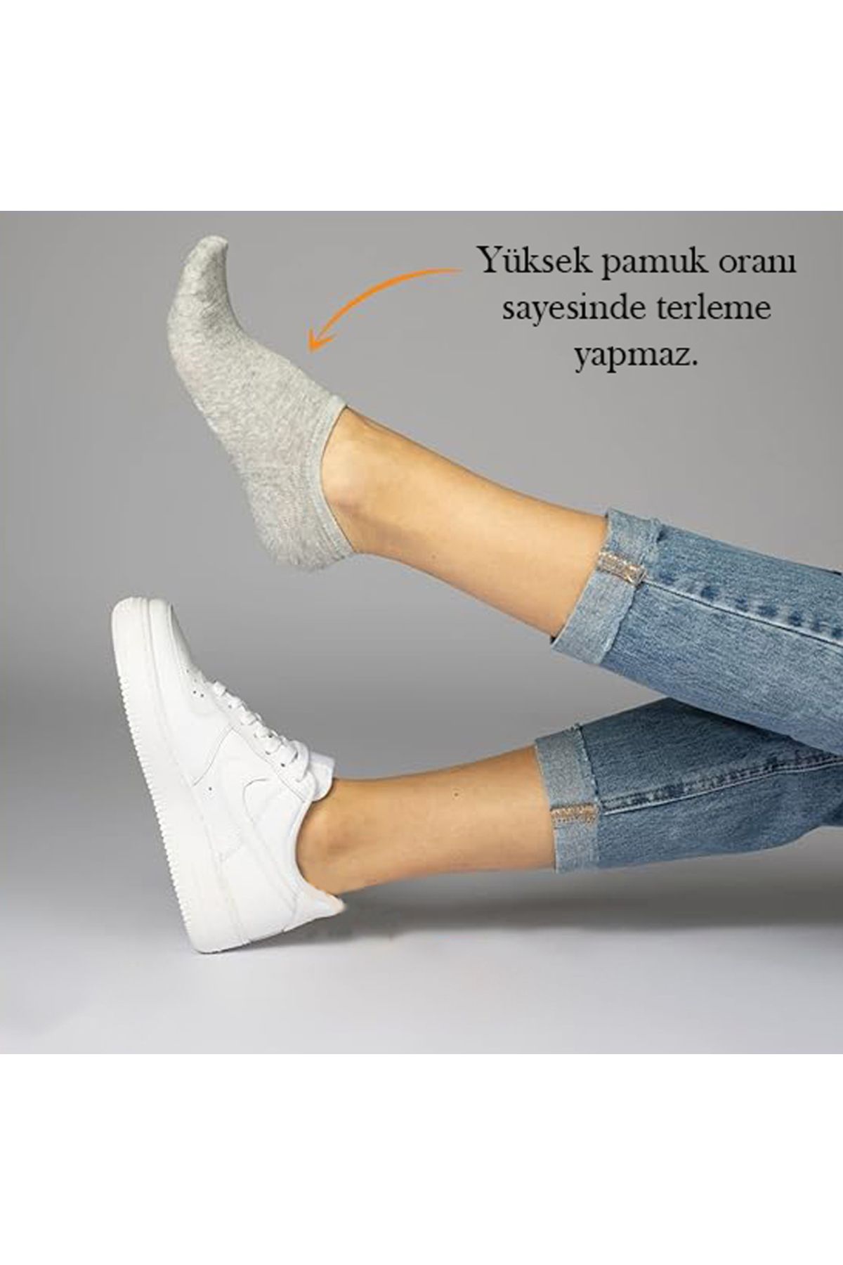 Unisex 10 Çift Pamuklu Görünmez Sneaker Çorap Gri - Erkek Bilek Çorap Kadın Bilek Çorap