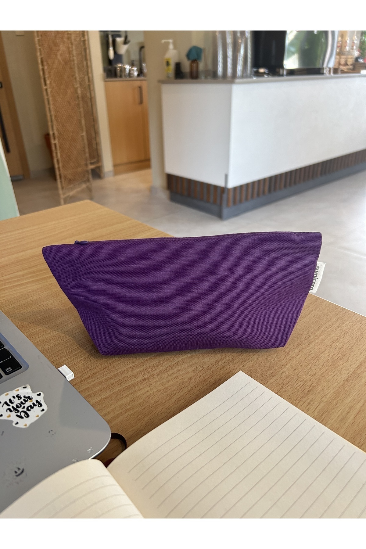 بنفش کتانی قابل شستشو زیپ دار تک محفظه پارچه ای جای قلم کیف کیف لوازم آرایش کیف لوازم آرایش