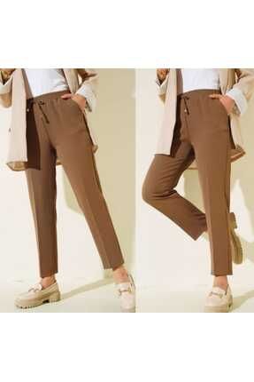 Double Kumaş Beli Bağcıklı Kumaş Pantalon Image 0