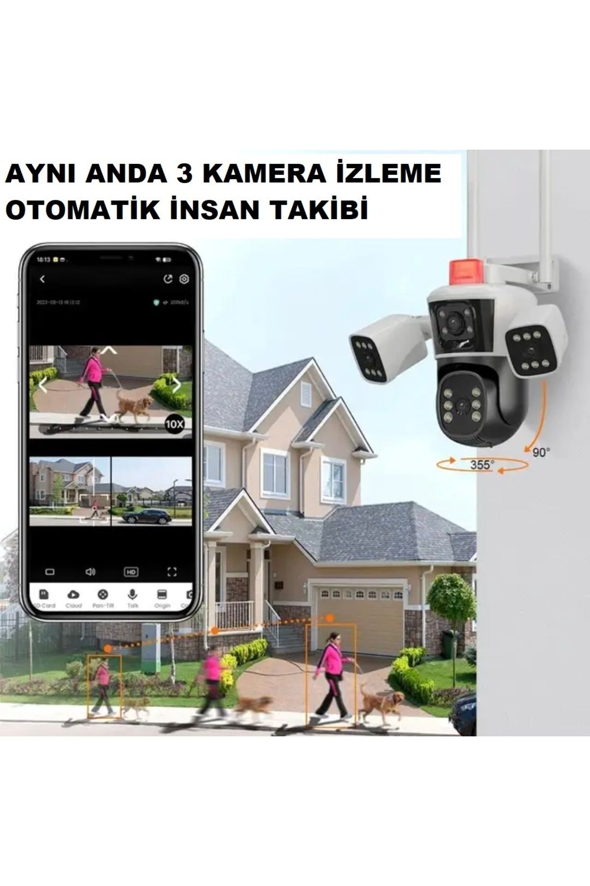 IPC360 3 Kameralı PTZ Wİfi Kamera(Hafıza Kartı Dahildir)