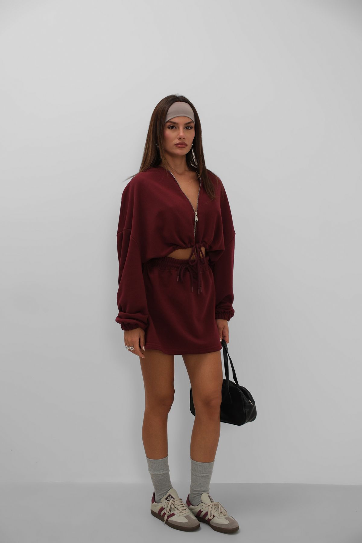 Black Fashion Beli LastikliMini Bordo Etek