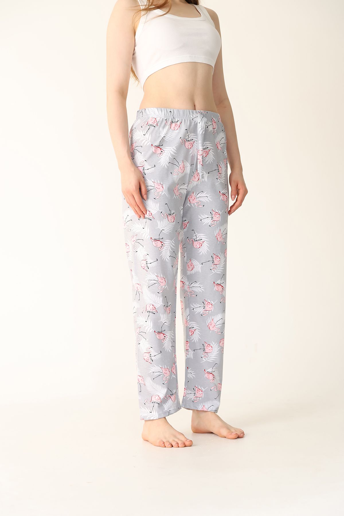 Kadın Flamingo Baskılı Pamuklu Yumuşak Pijama Altı