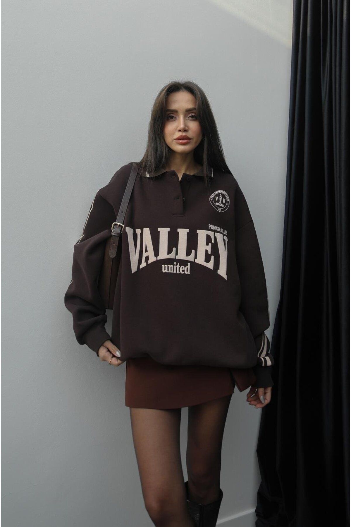 Havoş Kahve Walley BaskılıSweatshirt