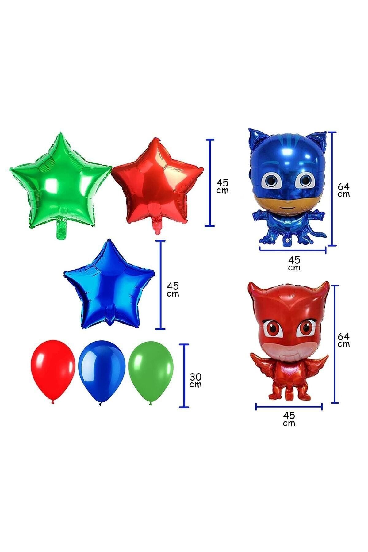 Pijamaskeliler 4 Yaş Balon Seti Pjmasks Kedi Çocuk Baykuş Kız Kertenkele Çocuk Doğum Günü Seti