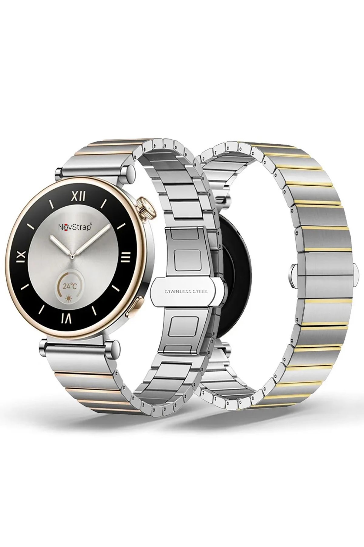 Huawei Watch GT4 41mm GT5 41mm GT5 Pro 42mm ile Uyumlu Kordon (18mm) One Click Çelik Metal