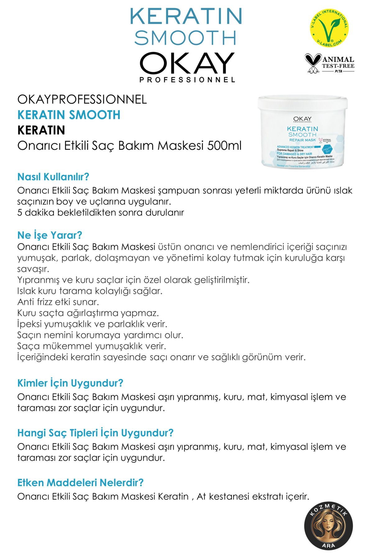 Saç Bakım Maskesi Smooth Keratin 500ml Profesyonel