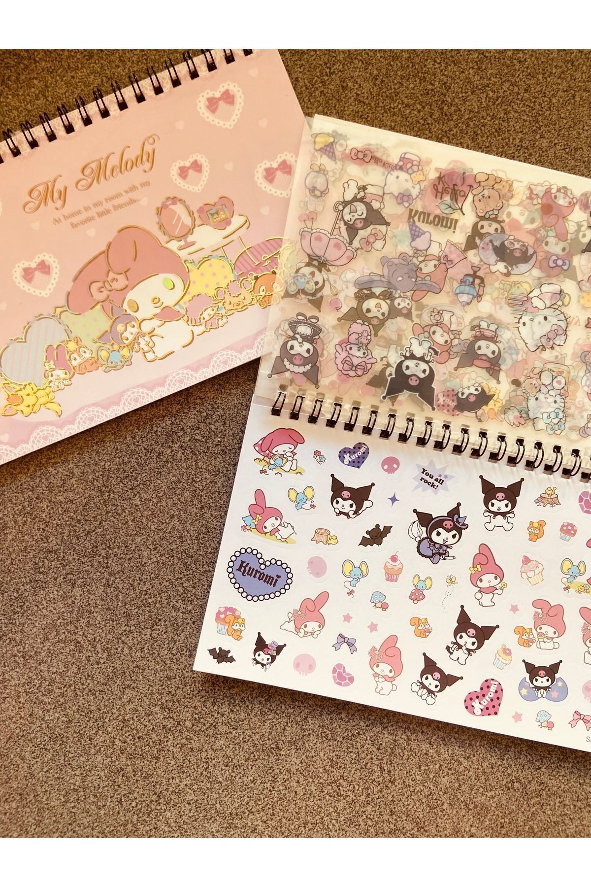 Sanrio Kuromi Cinnamoroll My Melody Etiket Sticker Spiralli Defter Seti 10 Sayfa 500adet