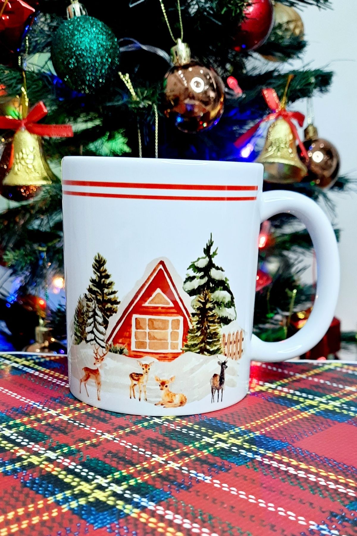 Yılbaşı 2'li Karlı Dağ Evleri  Baskılı Hediye Kupa Bardak Yeni Yıl Christmas Noel Gift Mugs