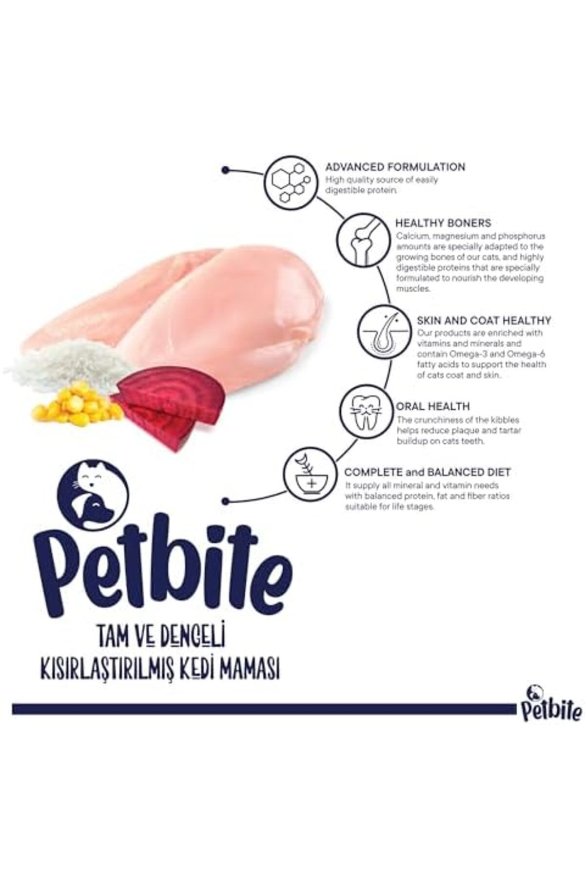 Petbite Kısırlaştırılmış Yetişkin Kediler İçin Tavuk Etli Kuru Kedi Maması (1 Kg, Tavuk)