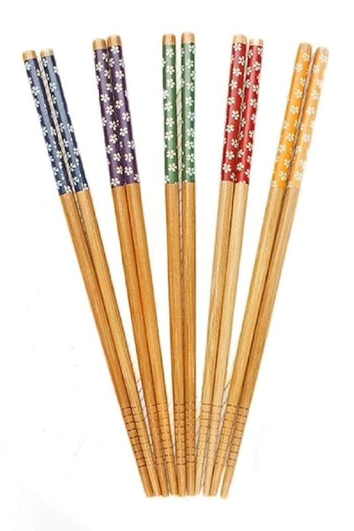 5 Çift Bambu Desenli Yıkanabilir Noodle Çubuğu , Kore Çin Bambu Chopsticks Yemek Çubuğu Sunum