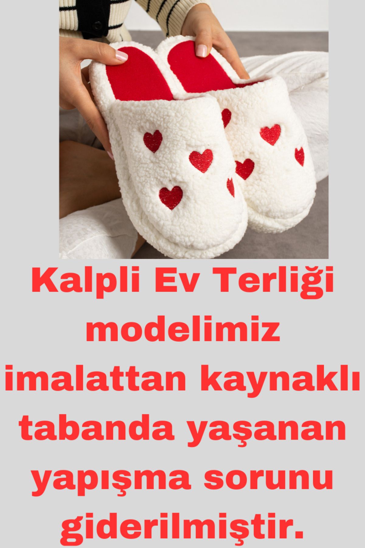 Kadın Pofuduk Kırmızı Kalp Nakıslı Ev Terliği Çeyiz Bohça Terliği Valentine's Day