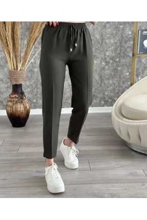 Double Kumaş Beli Bağcıklı Kumaş Pantalon Image 0