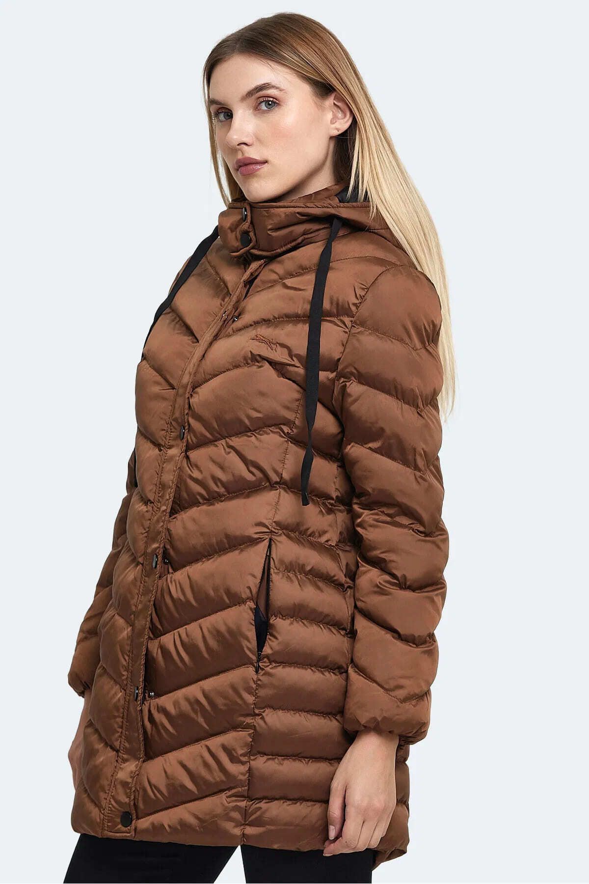 Gwen Jacket Kadın Uzun Şişme Parka Mont Kaban Taba