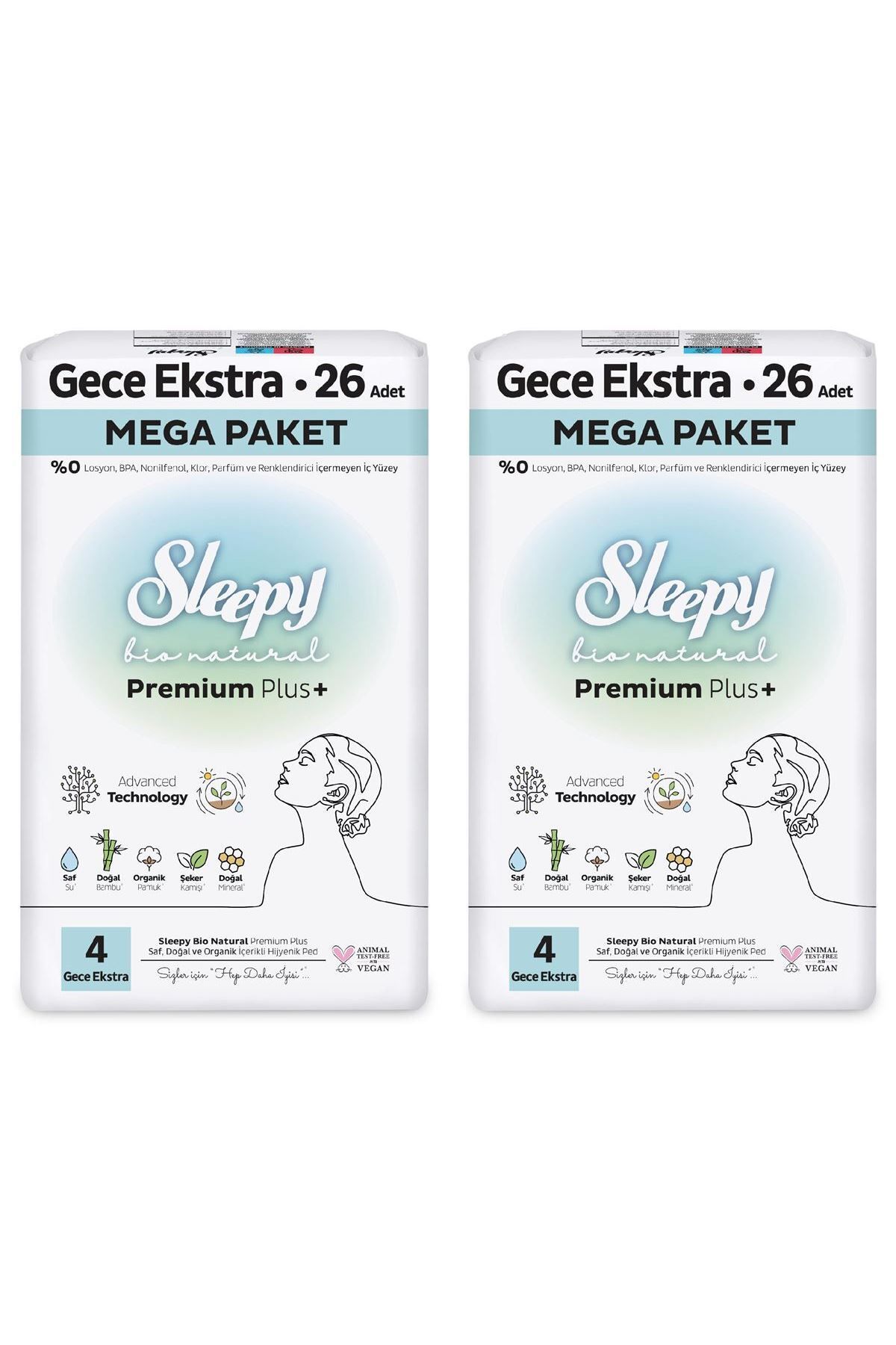 Bio Natural Premium Plus Hijyenik Ped Mega Paket Gece Extra 26X2 (52 Adet)