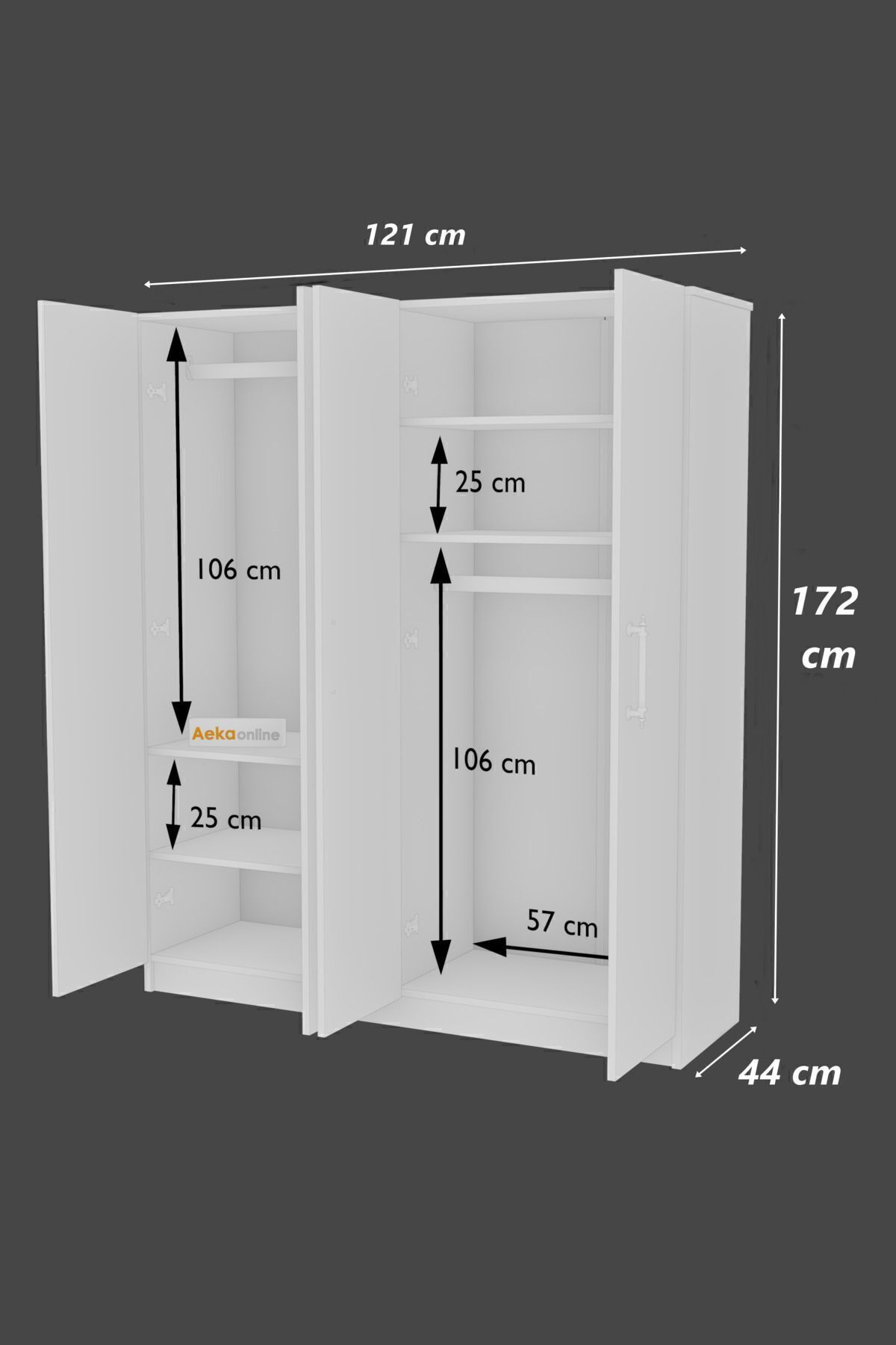 AE-1054 ARENA ANTRASİT GRİ GARDIROP 4 KAPAKLI 2 ASKILIKLI, 6 RAFLI DOLAP