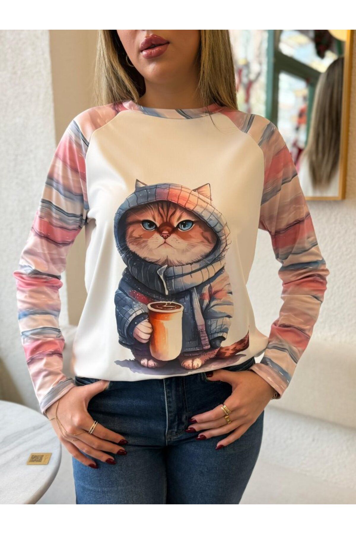 Joyboyshop Kadın Uzun KolluBisiklet Yaka Kedi...