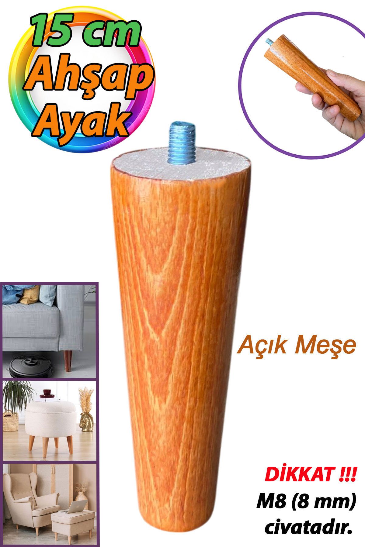 GLASWEN Ahşap Ayak Açık Meşe15 Cm Dolap Mobil...