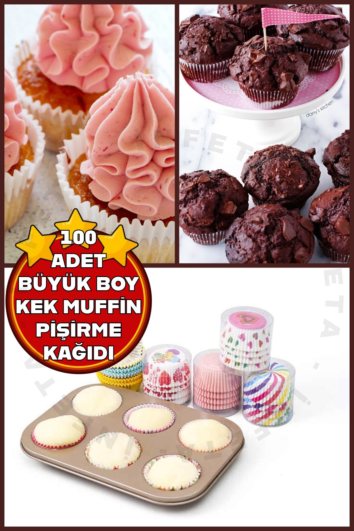 İnfeta 100 Adet Büyük BoyMuffin Cupcake Kağıd...