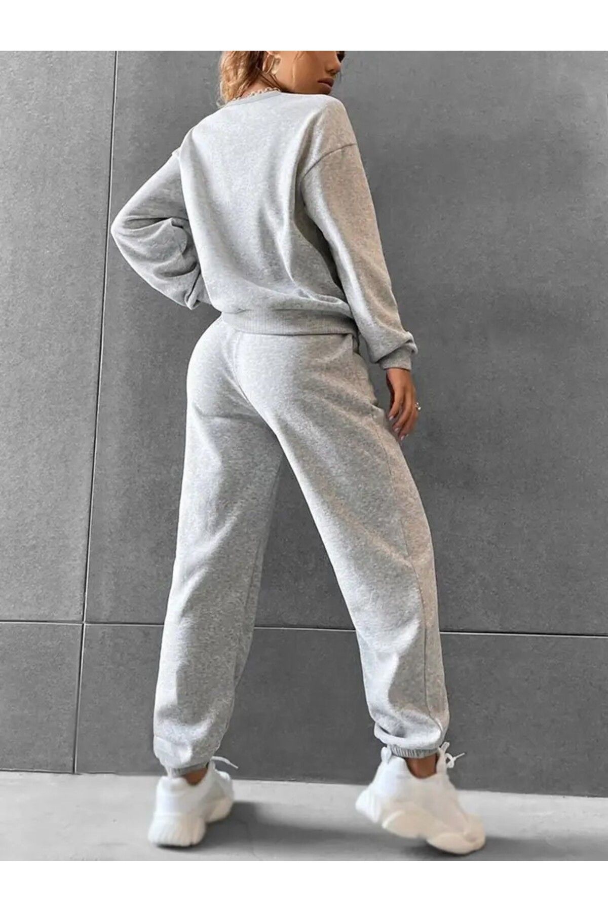 Kadınlar İçin Los Angeles Harf Baskı Geometrik Knit Polyester Sweat Suit - Crew Boyun, Uzun Kol