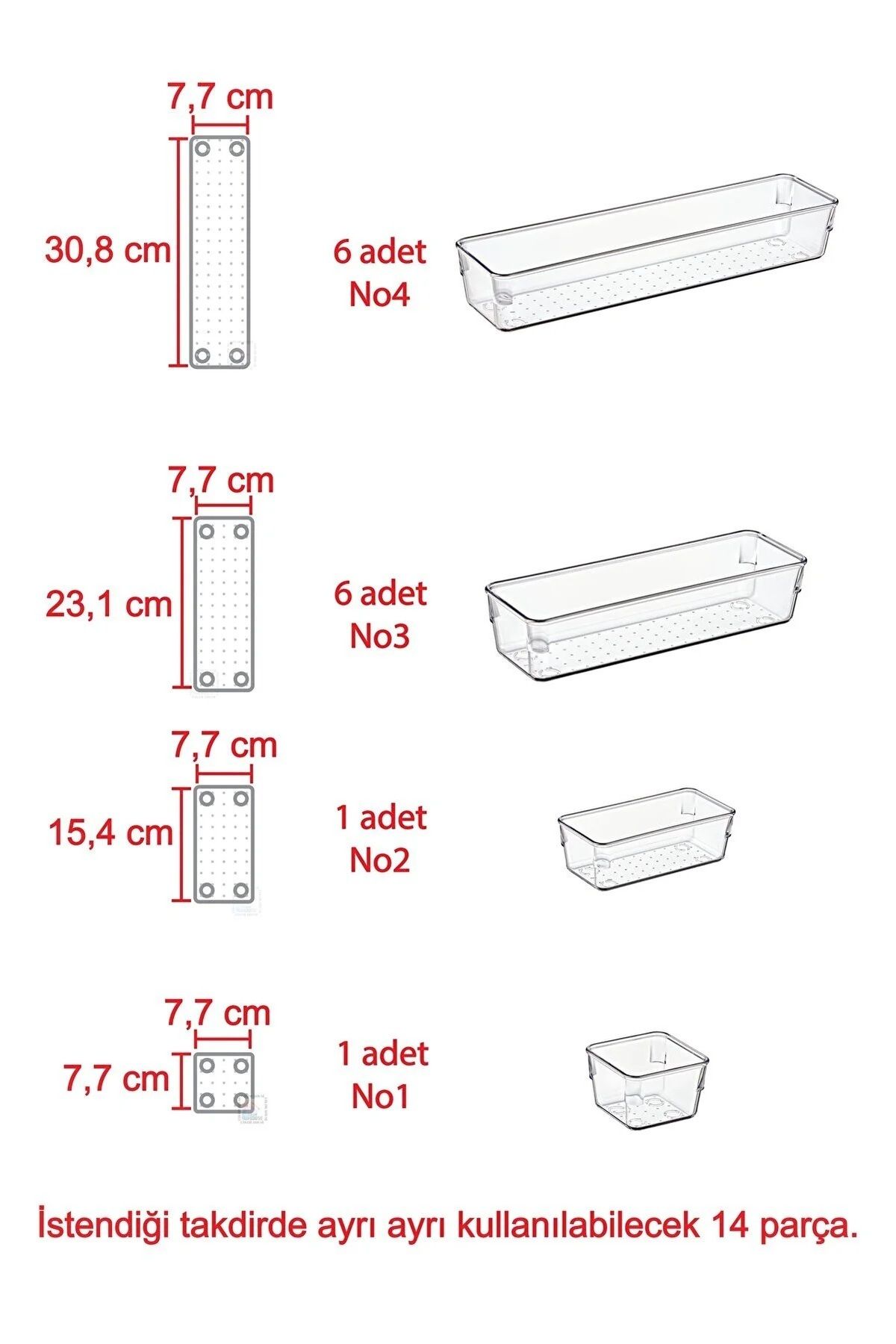 14'lü Set Modüler Kaşıklık Çekmece Içi Düzenleyici Modüler Şeffaf Organizer