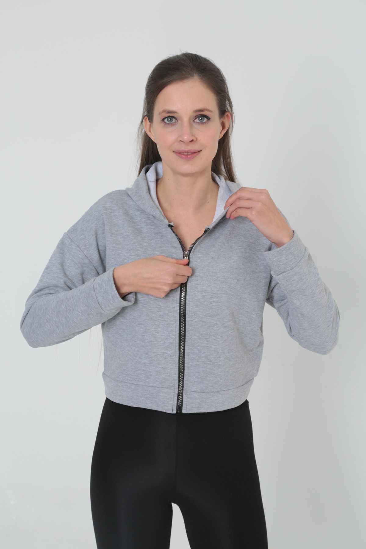 modanna Baskısız KapüşonluFermuarlı Sweat-4