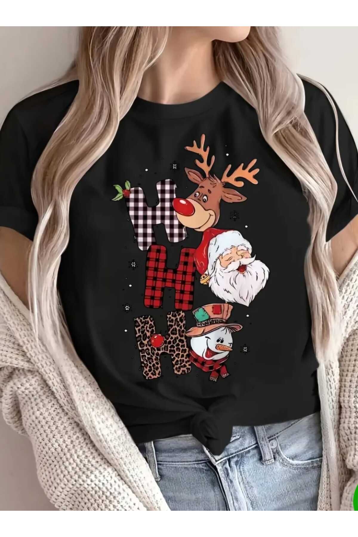 Yeni Noel Christmas Yılbaşı Baskılı Oversize Salaş Boyfriend T-shirt Unisex